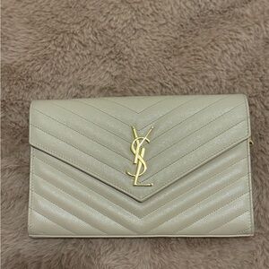 Yves Saint Laurent Cream Quilted Leather Clutch